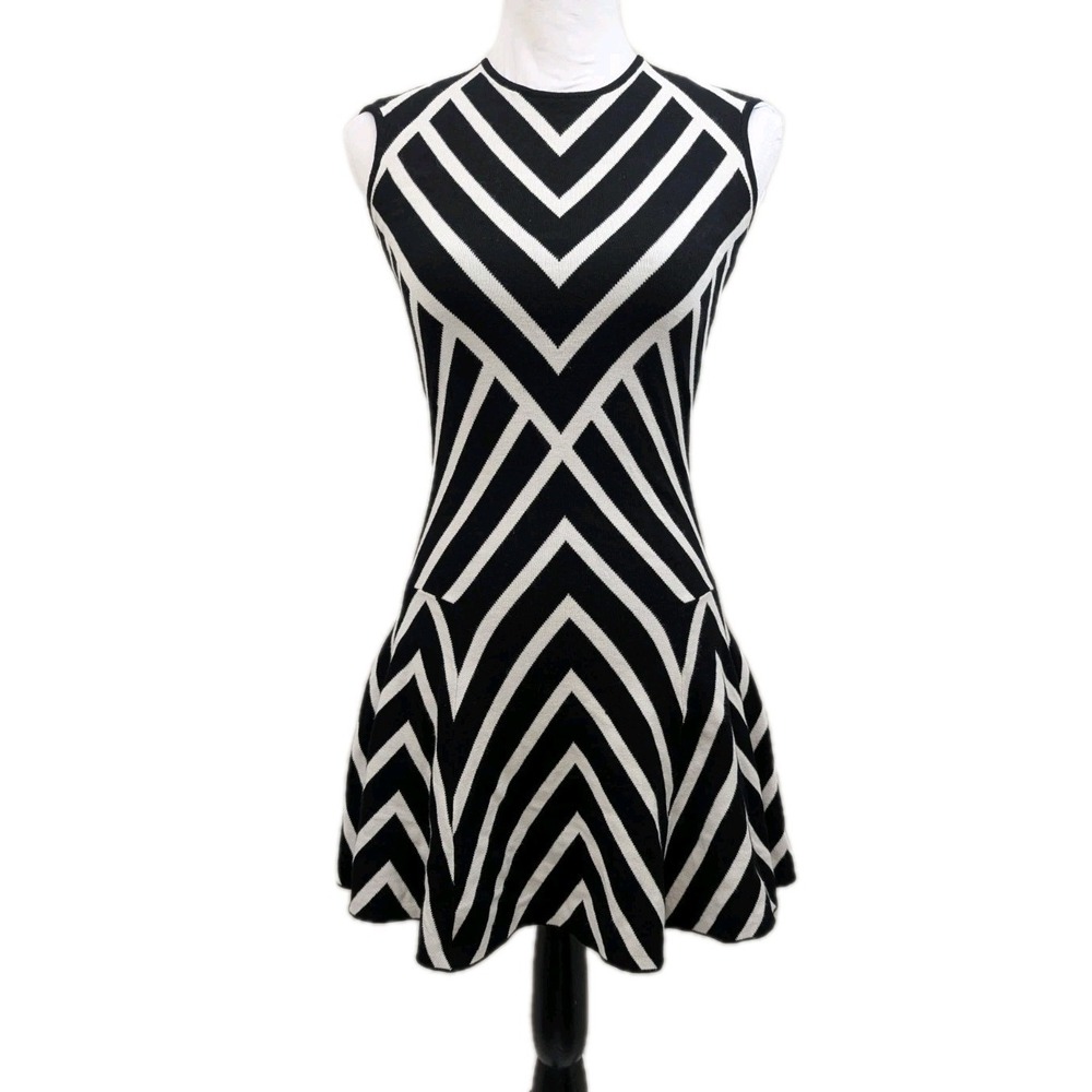 Banana Republic Black And White Geometric Skater Dress Women's Size Small